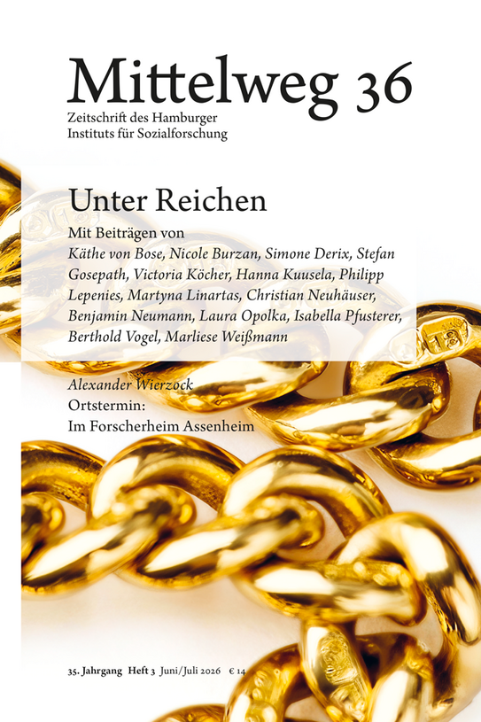 Das Bild zeigt das Cover der Zeitschrift auf dem unter dem Titel die Namen der Autor:innen geschrieben stehen und im Hintergrund diverse Goldketten abgebildet sind