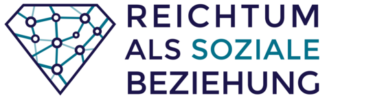 Projektlogo Reichtum. Diamant mit Beziehungsstruktur. Daneben Titel des Projekts